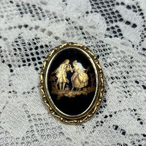 Limoges Black and Gold Brooch